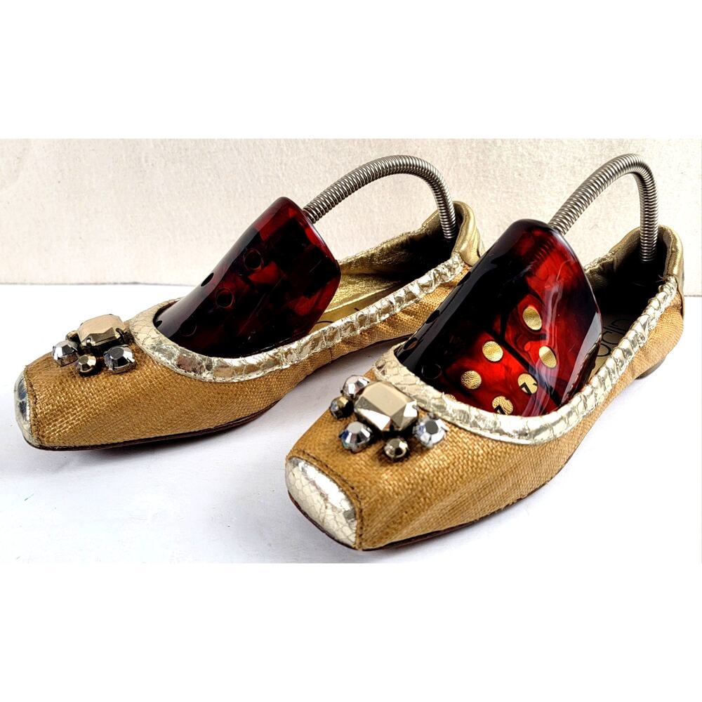 Apepazza Alvar Gold Ballet Flats 8.5 Rhinestone Cap Toe